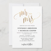 Mr. and Mrs Gold Lovely Script Typografy Wedding Einladung (Vorderseite)
