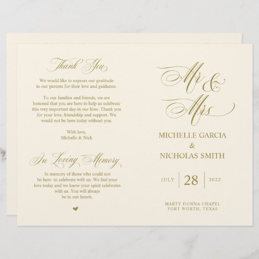 Mr. and Mrs., Gold Schriftart, Foldable Wedding Pr (Vorne/Hinten)