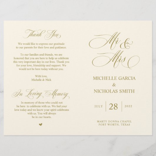 Mr. and Mrs., Gold Schriftart, Foldable Wedding Pr (Vorderseite)