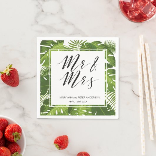 Mr. and mrs Green Blätter Hochzeitspapiere Serviet Serviette (Beispiel)