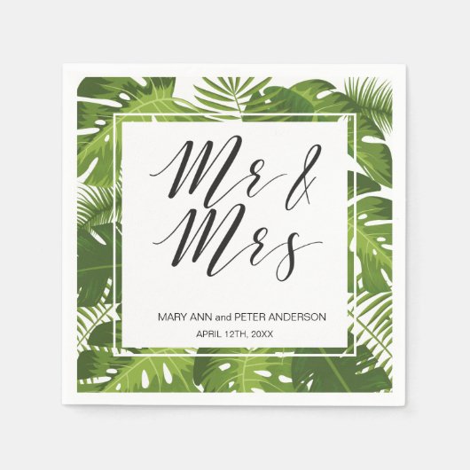 Mr. and mrs Green Blätter Hochzeitspapiere Serviet Serviette (Vorderseite)