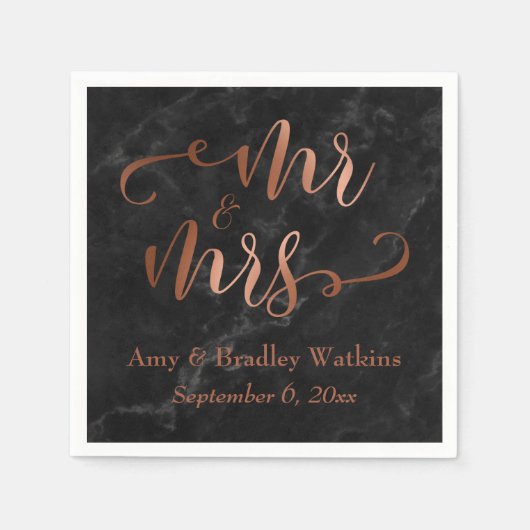 "Mr. and Mrs." Imitate Copper Script über Black Ma Serviette (Vorderseite)
