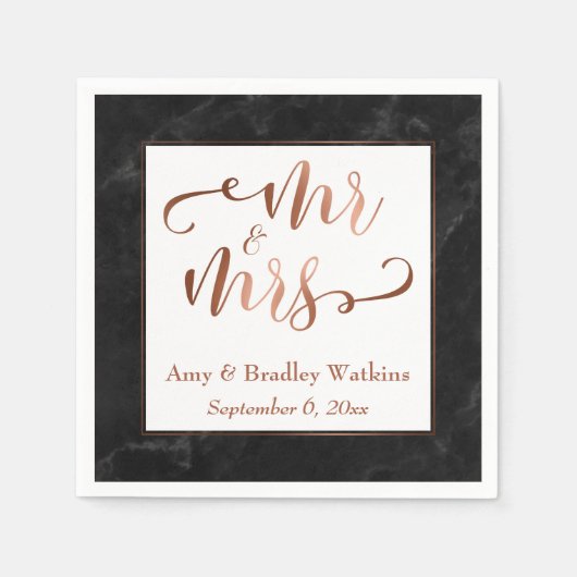 "Mr. and Mrs." Imitate Copper Script über Black Ma Serviette (Vorderseite)