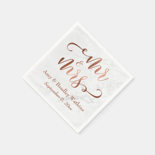 "Mr. and Mrs." Imitate Kupferskript über weißem Ma Serviette (Ecke)