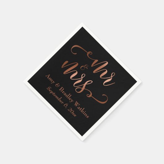 "Mr. and Mrs." Imitats Copper Script auf Black, We Serviette (Ecke)
