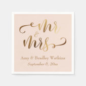 "Mr. and Mrs." Imitats Gold Foil Script auf Blush  Serviette (Vorderseite)