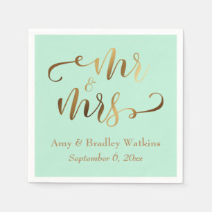 "Mr. and Mrs." Imitats Gold Foil Script auf Mint Serviette