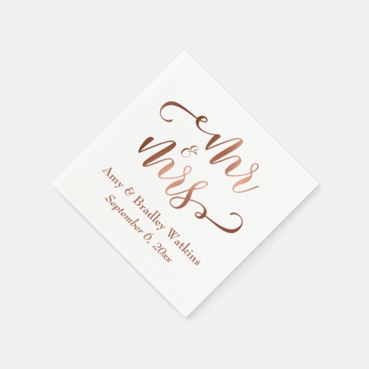 "Mr. and Mrs." Imitats Kupfertypografie Hochzeit Serviette (Ecke)