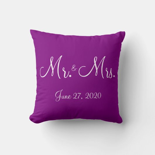 Mr. and Mrs Lila Mit Monogramm Wedding Pillows Kissen (Vorderseite)