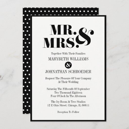 Mr. and Mrs Modern Bold Wedding Einladungskarte Einladung (Vorne/Hinten)