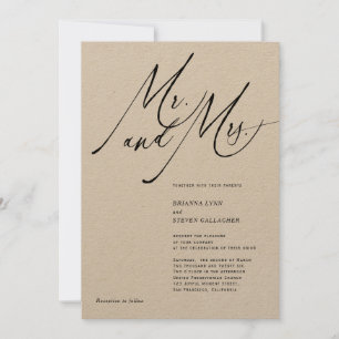 Mr. and Mrs Modern Calligraphy Schwarz-weiß Weddin Einladung