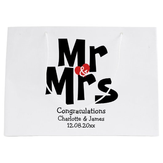 Mr. and Mrs Modern Personalisiert Black and Red Große Geschenktüte (Vorderseite)