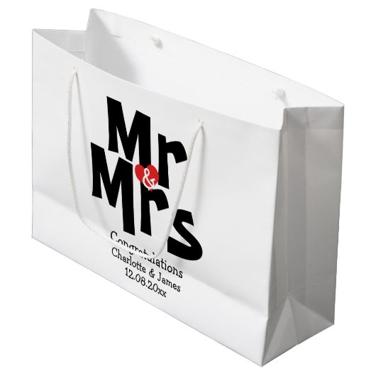 Mr. and Mrs Modern Personalisiert Black and Red Große Geschenktüte (Vorderseite Schrägansicht)