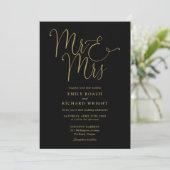 Mr. and Mrs Modern QR Code Black and Gold Wedding Einladung (Stehend Vorderseite)