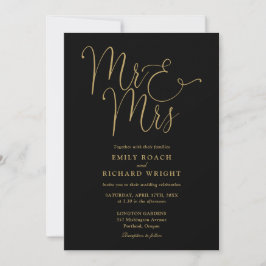 Mr. and Mrs Modern QR Code Black and Gold Wedding Einladung