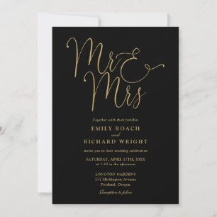 Mr. and Mrs Modern QR Code Black and Gold Wedding Einladung