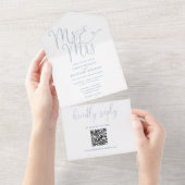 Mr. and Mrs Modern QR Code Dusty Blue Wedding All In One Einladung (Abreißen)