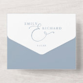 Mr. and Mrs Modern QR Code Dusty Blue Wedding All In One Einladung (Rückseite)