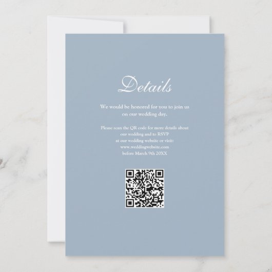 Mr. and Mrs Modern QR Code Dusty Blue Wedding Einladung (Rückseite)