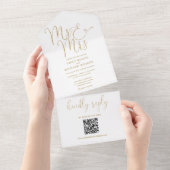 Mr. and Mrs Modern QR Code Gold Wedding All In One Einladung (Abreißen)