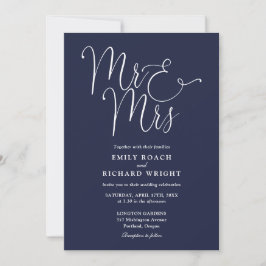 Mr. and Mrs Modern QR Code Navy Blue Wedding Einladung