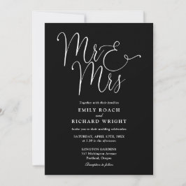 Mr. and Mrs. Modern QR Code Schwarz-Weiß Hochzeit Einladung