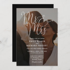 Mr. And Mrs Modern Script QR Code Foto Wedding Einladung