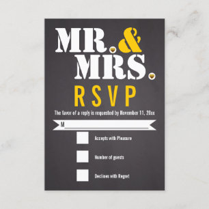 Mr. and Mrs Modern typography black, gelb UAWG RSVP Karte