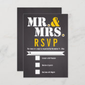 Mr. and Mrs Modern typography black, gelb UAWG RSVP Karte (Vorne/Hinten)