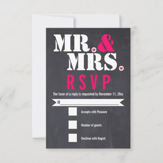 Mr. and Mrs Modern typography black pink UAWG RSVP Karte (Vorderseite)