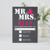 Mr. and Mrs Modern typography black pink UAWG RSVP Karte (Stehend Vorderseite)