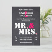 Mr. and Mrs Modern typography black pink wedding Einladung (Stehend Vorderseite)