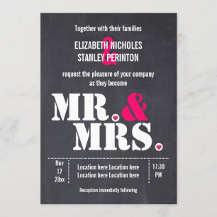 Mr. and Mrs Modern typography black pink wedding Einladung