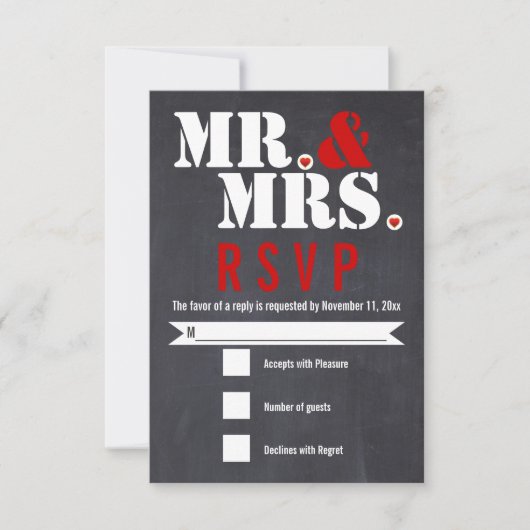 Mr. and Mrs Modern typography black, red UAWG RSVP Karte (Vorderseite)