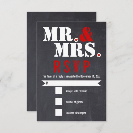 Mr. and Mrs Modern typography black, red UAWG RSVP Karte (Vorne/Hinten)