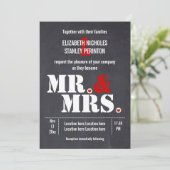 Mr. and Mrs Modern typography black red wedding Einladung (Stehend Vorderseite)
