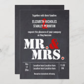 Mr. and Mrs Modern typography black red wedding Einladung (Vorne/Hinten)