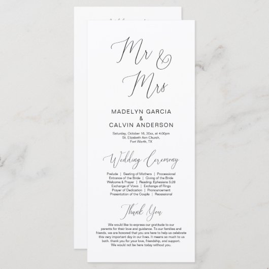 Mr. and Mrs., Moderne Hochzeitsfeier Programm (Vorne/Hinten)