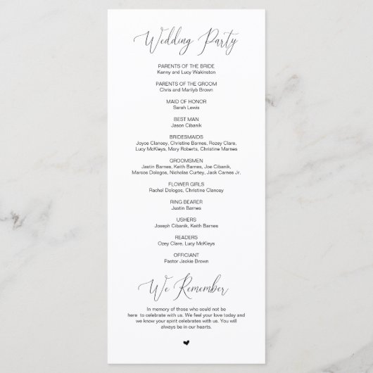 Mr. and Mrs., Moderne Hochzeitsfeier Programm (Rückseite)