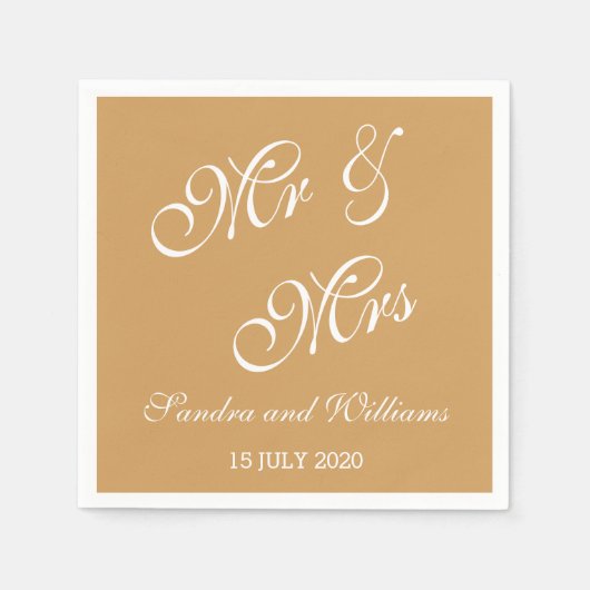 Mr. and Mrs. Napkins Gold Wedding Serviette (Vorderseite)