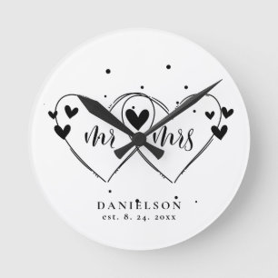 Mr. and Mrs. Newly Weds Wedding Runde Wanduhr