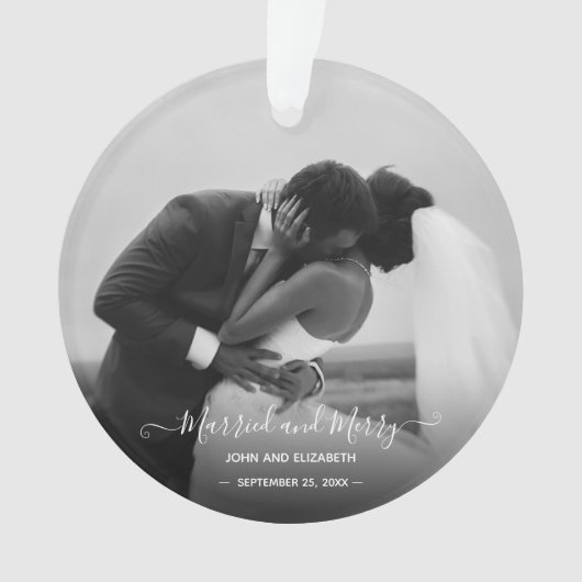 Mr. and Mrs Newlywed Foto Signature Script Ornament (Vorderseite)