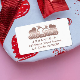 Mr. and Mrs Newlywed White Rose Gold Rücksendeadre Adressaufkleber