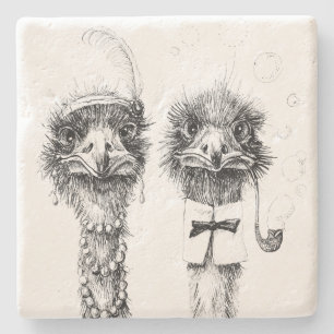 Mr. and Mrs Ostrich Extravagant Hochzeitspaar Steinuntersetzer