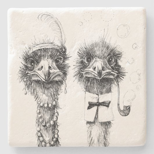 Mr. and Mrs Ostrich Extravagant Hochzeitspaar Steinuntersetzer (Vorderseite)