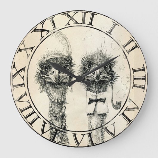 Mr. and Mrs. Ostrich Große Wanduhr (Vorderseite)