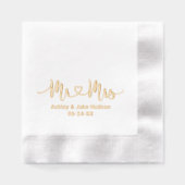 Mr. and Mrs. Personalisiert Heart Script Wedding Servietten Mit Folie (Vorderseite)
