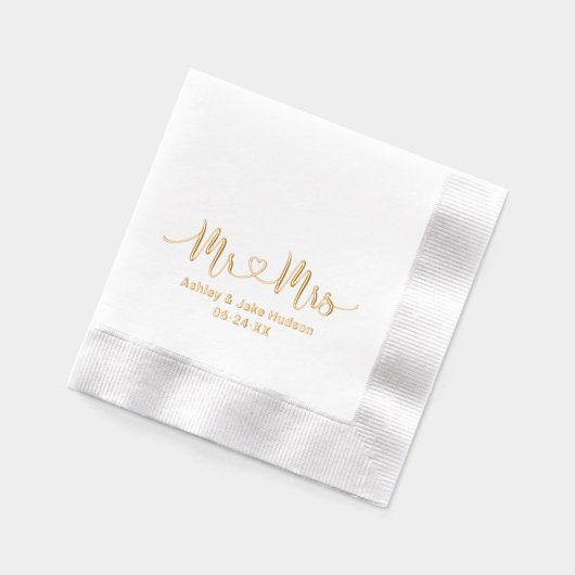 Mr. and Mrs. Personalisiert Heart Script Wedding Servietten Mit Folie (Links)