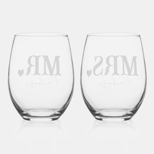 Mr. And Mrs Personalisiert Newly Weds Weinglas Ohne Stiel (Rückseite)