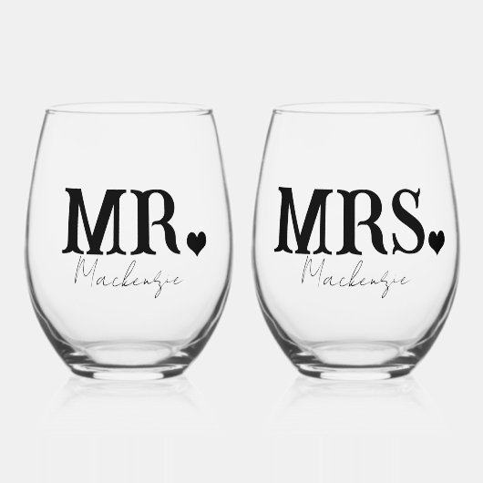 Mr. And Mrs Personalisiert Newly Weds Weinglas Ohne Stiel (Vorderseite)